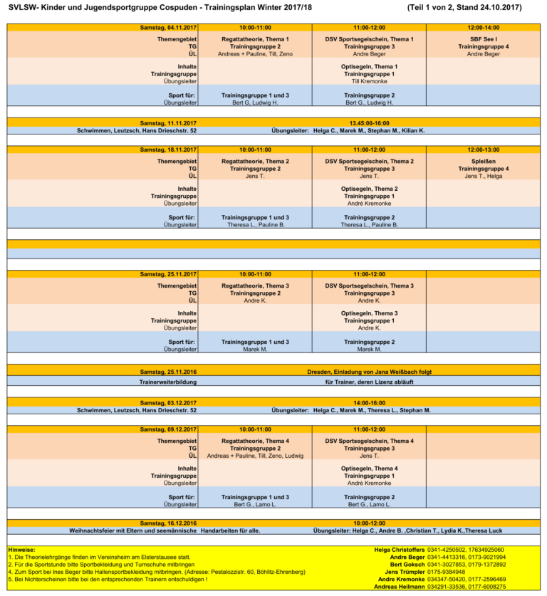 Trainingspläne Winter 2017/2018